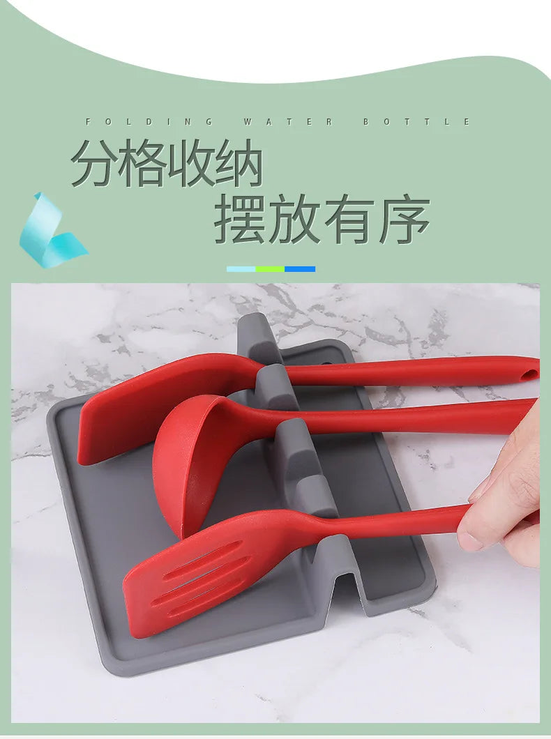 Flexible Silicone Spoon Rest Holder for Kitchen Utensils, Heat-Resistant