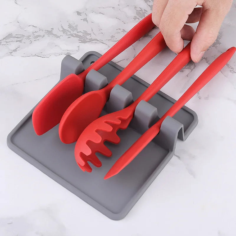 Flexible Silicone Spoon Rest Holder for Kitchen Utensils, Heat-Resistant