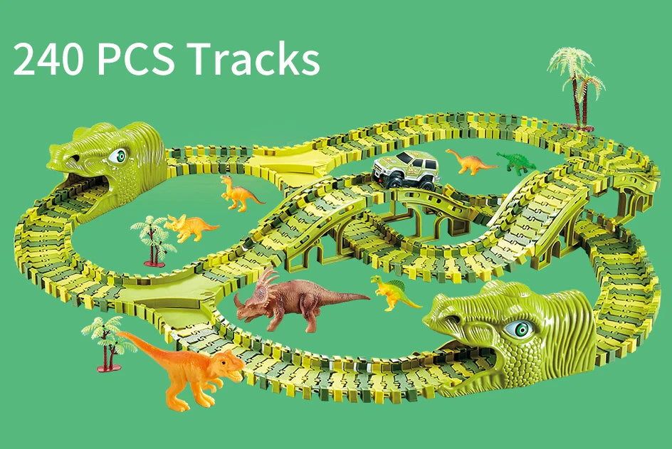 Kids Railway Toy Dinosaur Racing Tracks Electric Rail Cars