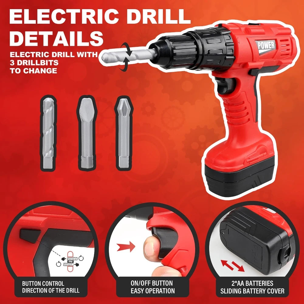 Children's Tool Set with Electric Toy Drill Power Construction for Toddler Boys Girls Child