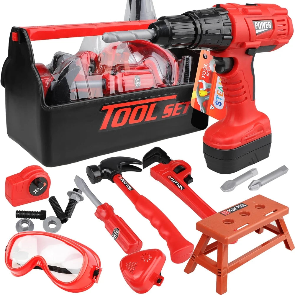 Children's Tool Set with Electric Toy Drill Power Construction for Toddler Boys Girls Child
