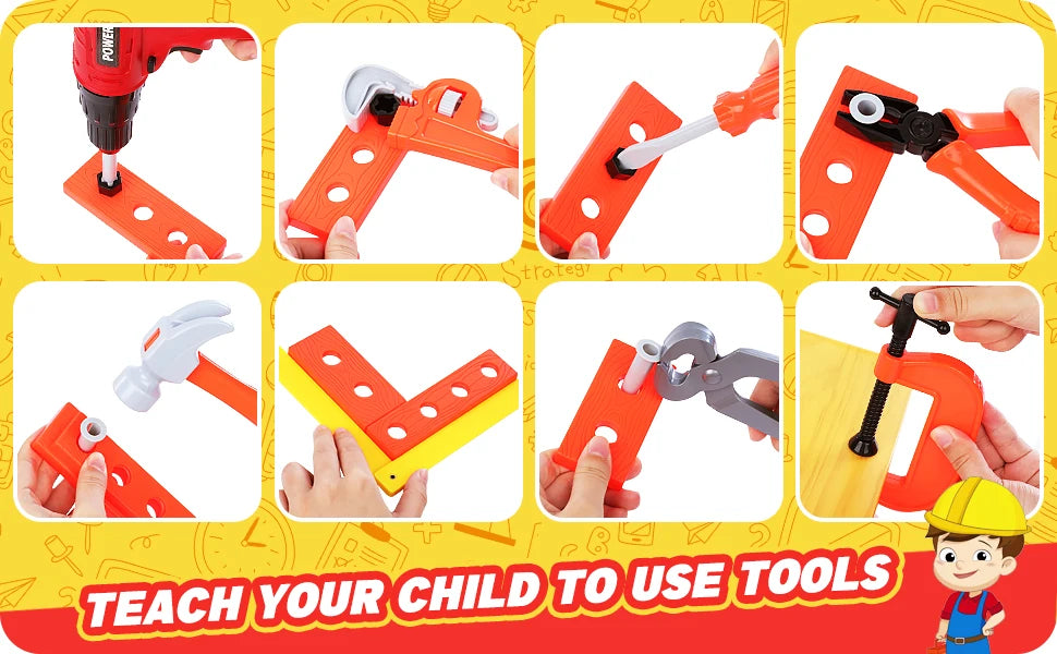 Children's Tool Set with Electric Toy Drill Power Construction for Toddler Boys Girls Child