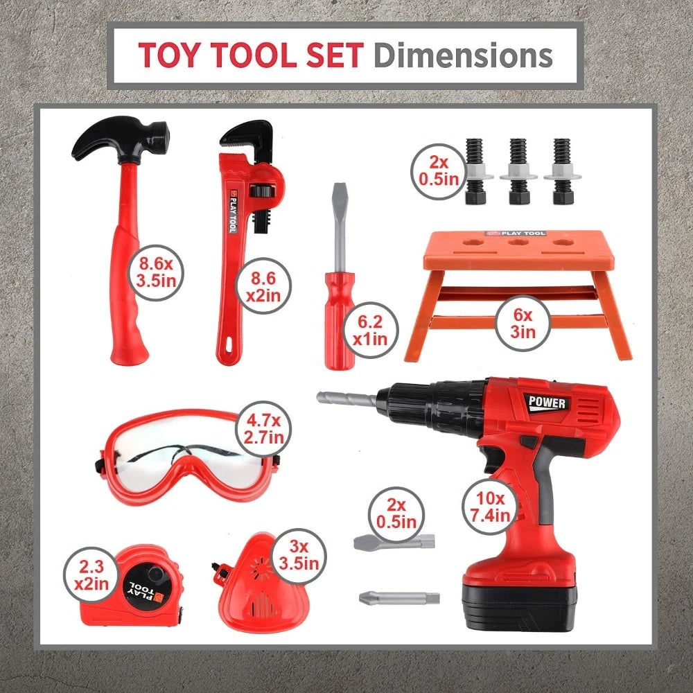 Children's Tool Set with Electric Toy Drill Power Construction for Toddler Boys Girls Child