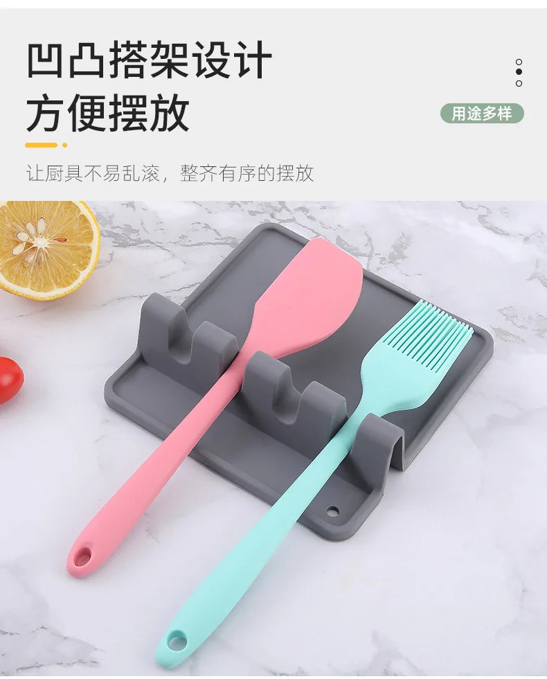 Flexible Silicone Spoon Rest Holder for Kitchen Utensils, Heat-Resistant