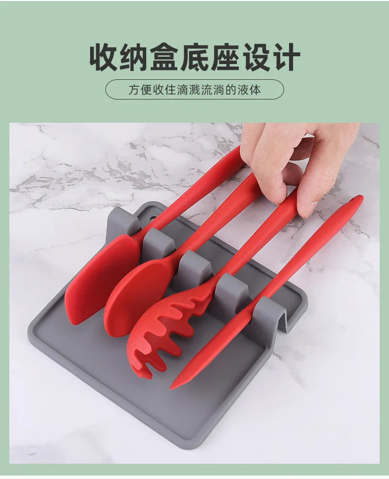 Flexible Silicone Spoon Rest Holder for Kitchen Utensils, Heat-Resistant