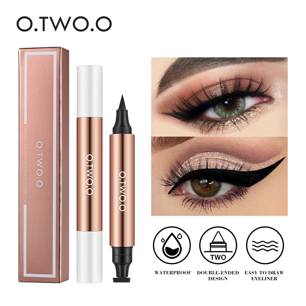 O.TWO.O Eyeliner Stamp Black Liquid Pen Waterproof Fast Dry Double-ended