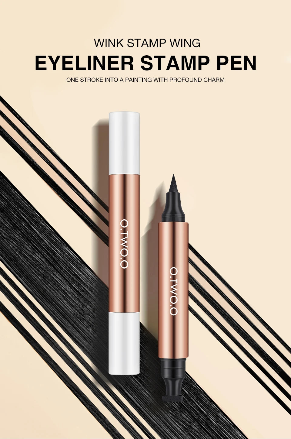 O.TWO.O Eyeliner Stamp Black Liquid Pen Waterproof Fast Dry Double-ended
