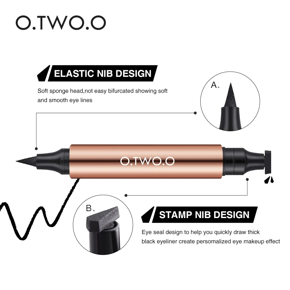 O.TWO.O Eyeliner Stamp Black Liquid Pen Waterproof Fast Dry Double-ended