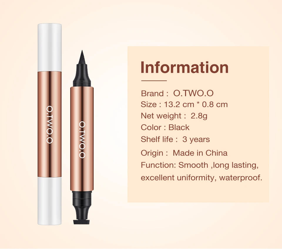 O.TWO.O Eyeliner Stamp Black Liquid Pen Waterproof Fast Dry Double-ended