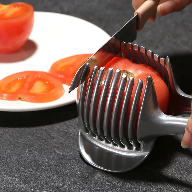 Stainless Steel Kitchen Handheld Orange Lemon Slicer Tomato Cutting Clip Fruit Slicer Onion Slicer