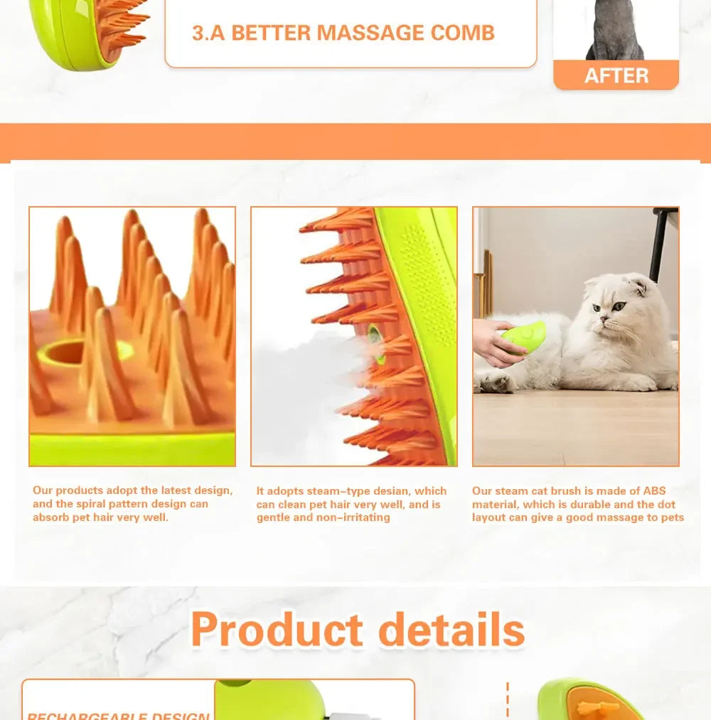 Electric Steamy Brush for Cat and Dog, Steam Brush for Massage, Pet Grooming Tools, 3 in 1