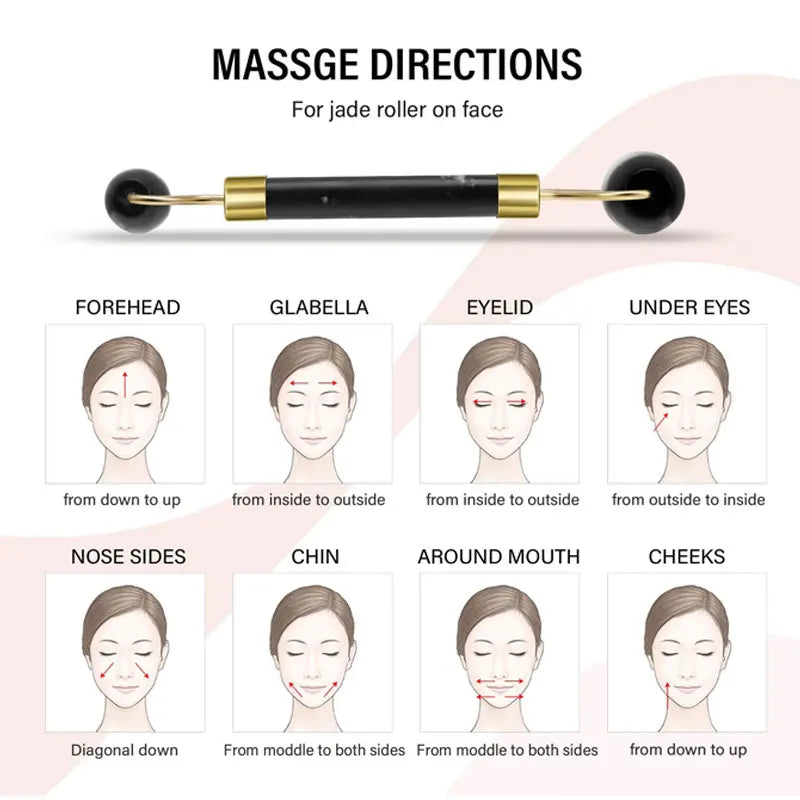 Natural Stone Gua Sha Jade Roller Massager for Face Black Double Head Roller Massage