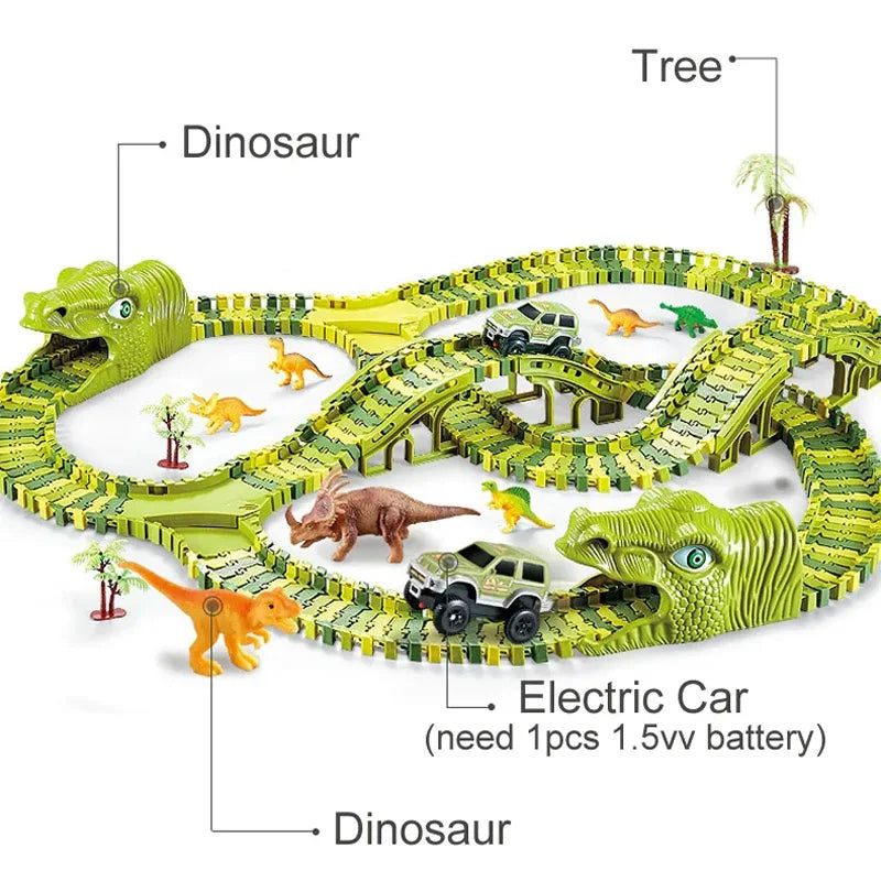 Kids Railway Toy Dinosaur Racing Tracks Electric Rail Cars