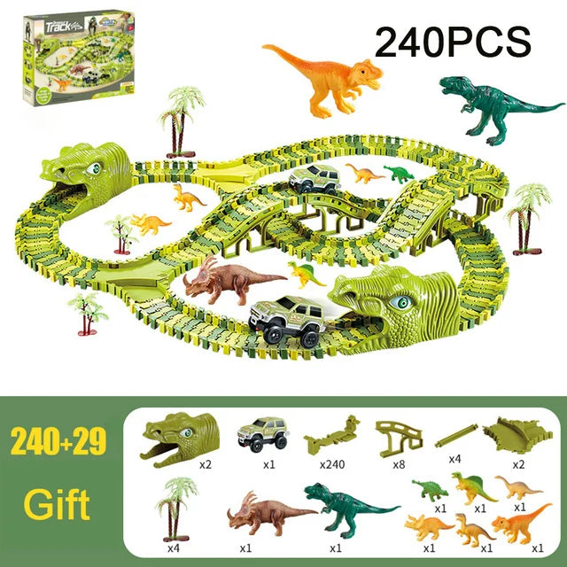 Kids Railway Toy Dinosaur Racing Tracks Electric Rail Cars