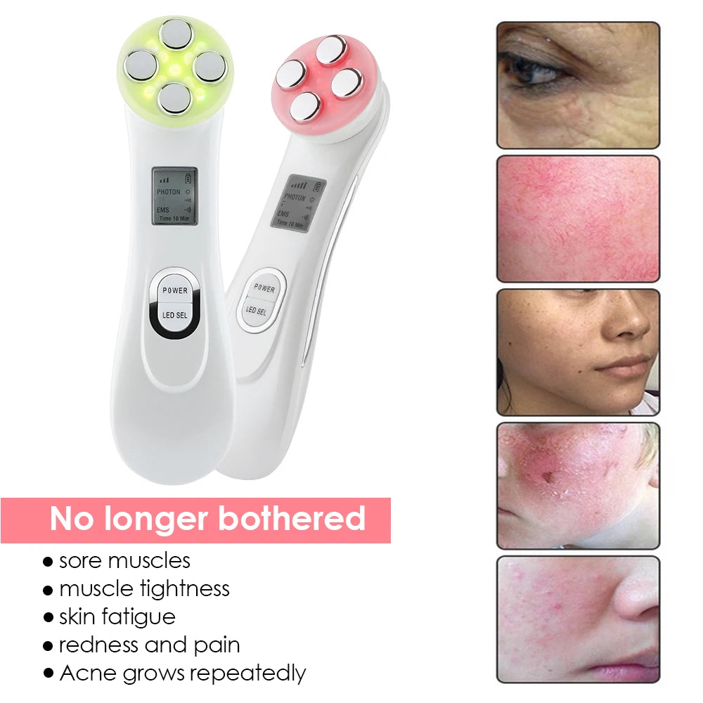5 Colors EMS Face Beauty Device Microcurrent Red Blue Green Yellow Light Therapy IPL S