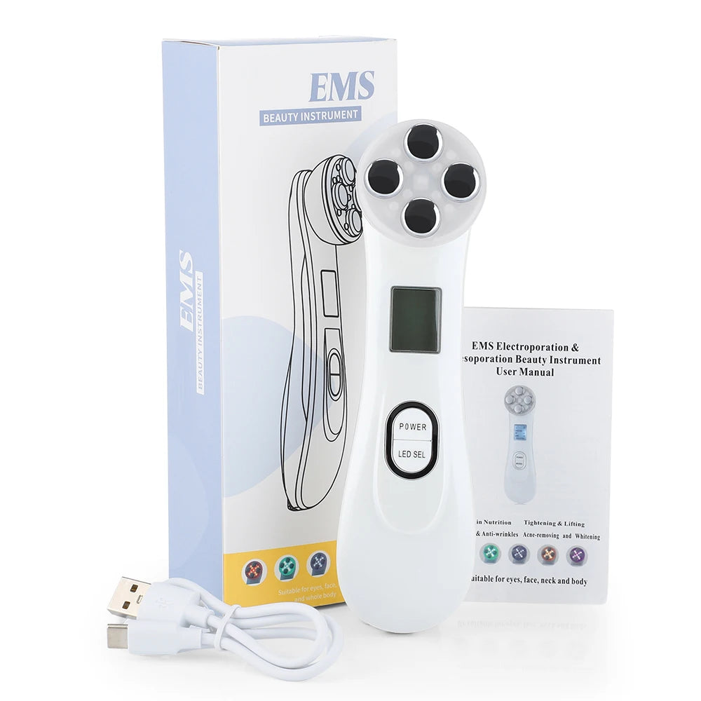 5 Colors EMS Face Beauty Device Microcurrent Red Blue Green Yellow Light Therapy IPL S