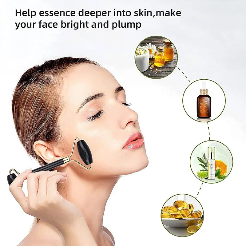 Natural Stone Gua Sha Jade Roller Massager for Face Black Double Head Roller Massage
