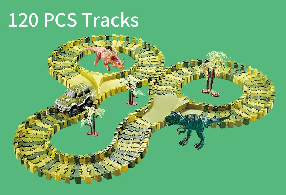 Kids Railway Toy Dinosaur Racing Tracks Electric Rail Cars