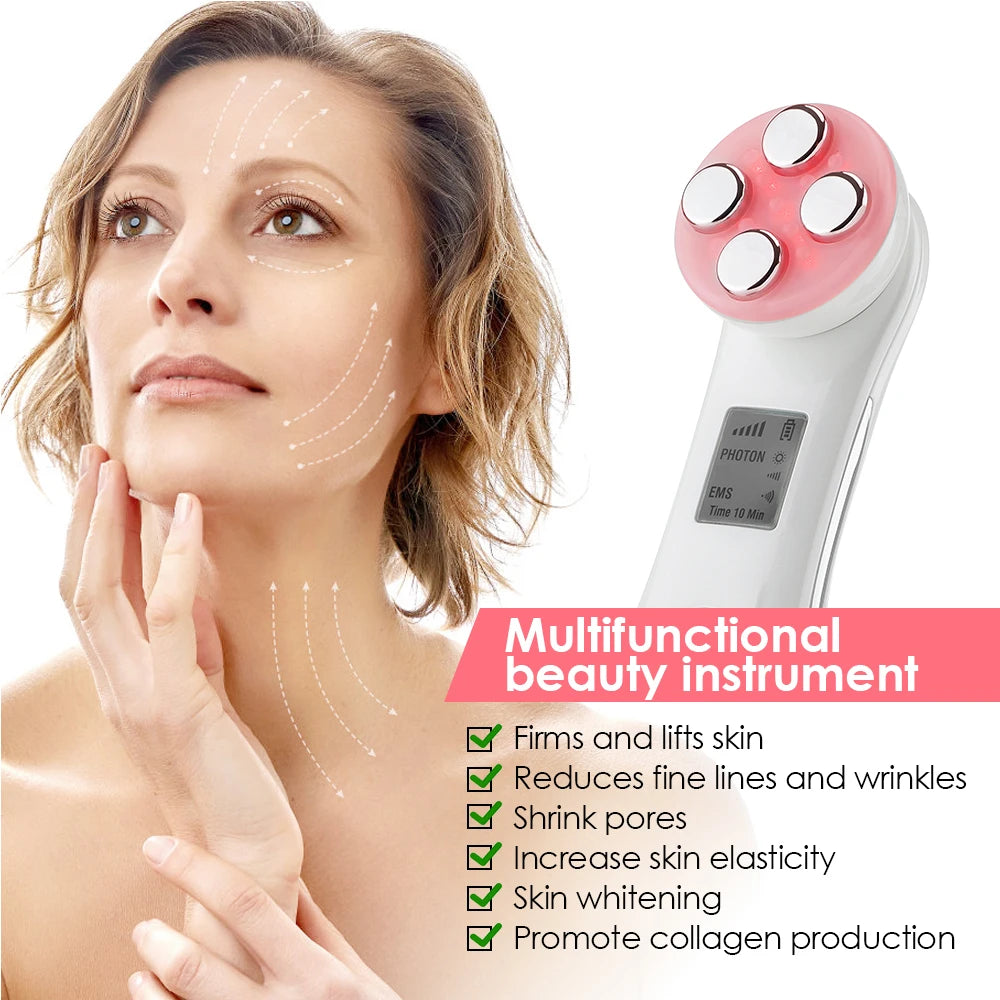 5 Colors EMS Face Beauty Device Microcurrent Red Blue Green Yellow Light Therapy IPL S