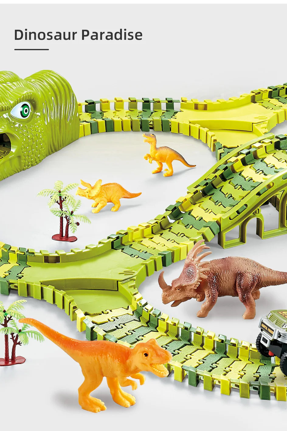 Kids Railway Toy Dinosaur Racing Tracks Electric Rail Cars