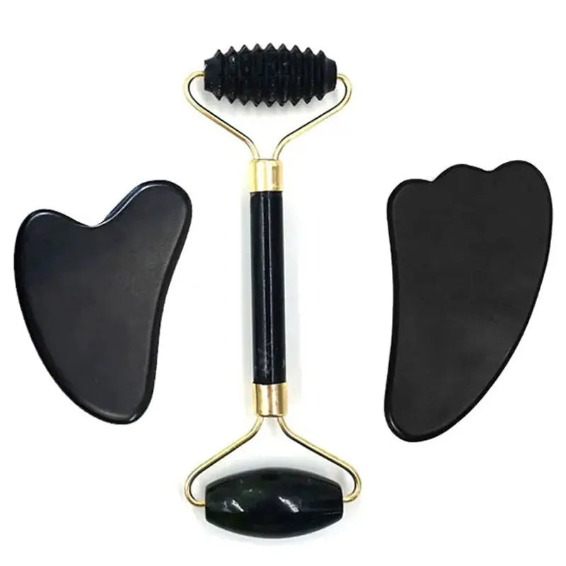 Natural Stone Gua Sha Jade Roller Massager for Face Black Double Head Roller Massage