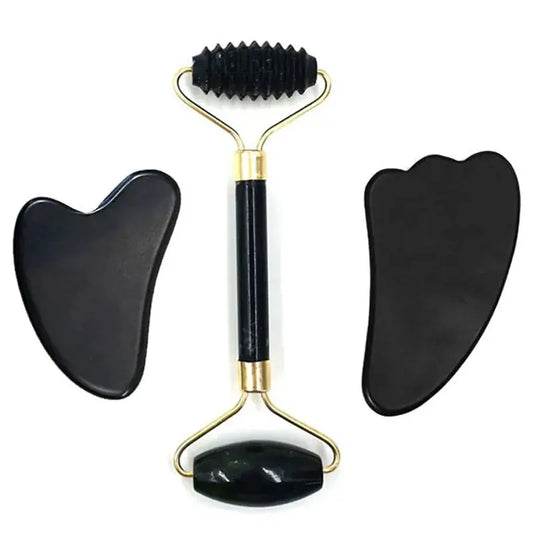 Natural Stone Gua Sha Jade Roller Massager for Face Black Double Head Roller Massage