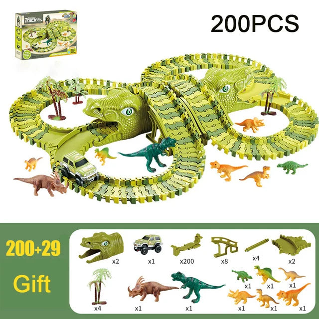 Kids Railway Toy Dinosaur Racing Tracks Electric Rail Cars