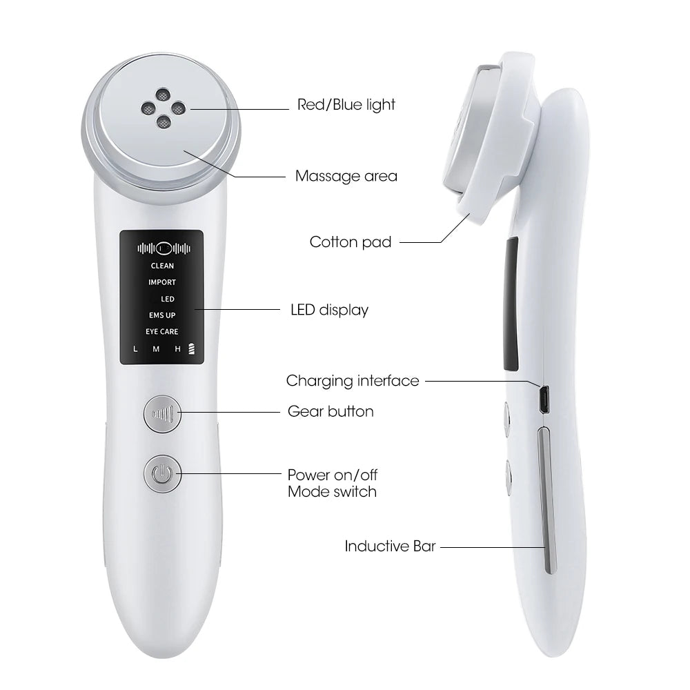 5 Colors EMS Face Beauty Device Microcurrent Red Blue Green Yellow Light Therapy IPL S