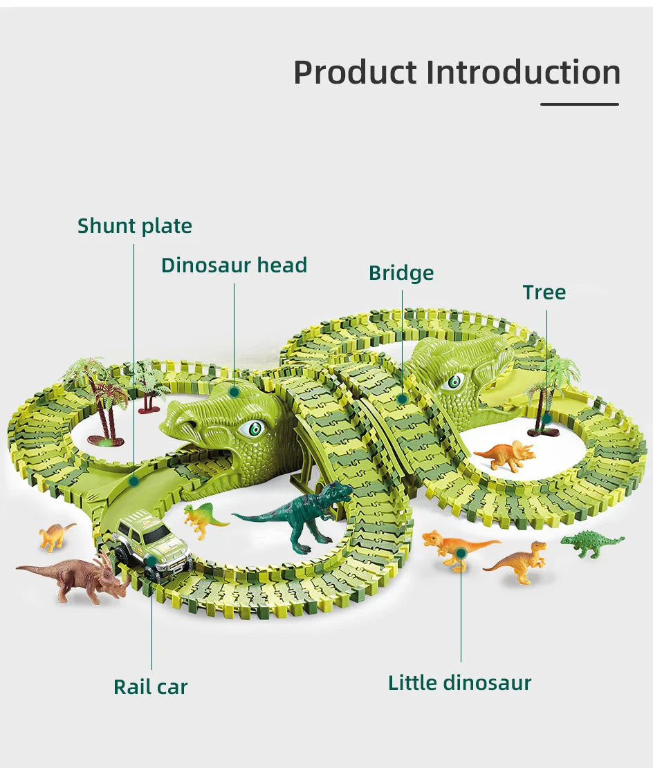 Kids Railway Toy Dinosaur Racing Tracks Electric Rail Cars