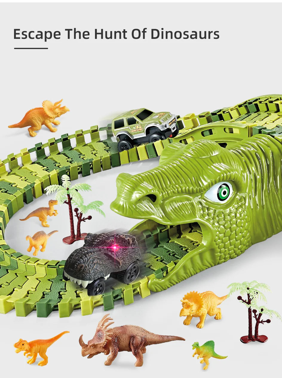 Kids Railway Toy Dinosaur Racing Tracks Electric Rail Cars