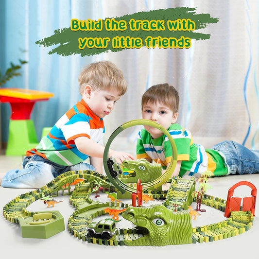 Kids Railway Toy Dinosaur Racing Tracks Electric Rail Cars