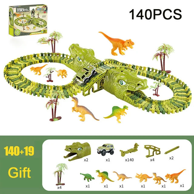 Kids Railway Toy Dinosaur Racing Tracks Electric Rail Cars