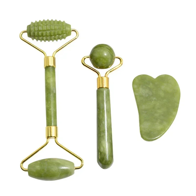 Natural Jade Roller Face Gua Sha Natural Stone Body Neck Massager Acupoint Eye Care Spa