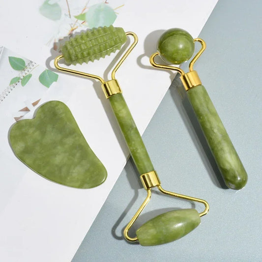 Natural Jade Roller Face Gua Sha Natural Stone Body Neck Massager Acupoint Eye Care Spa