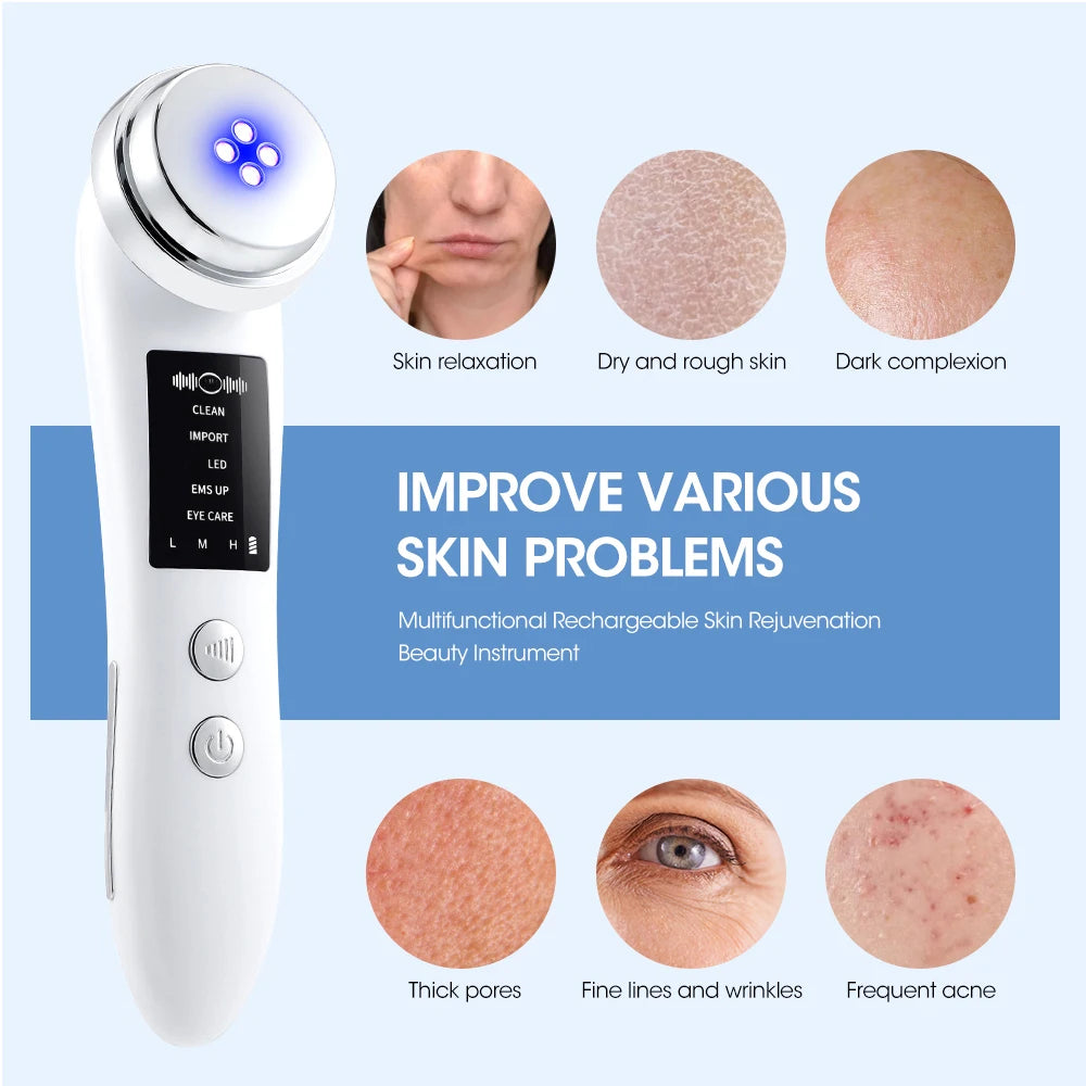 5 Colors EMS Face Beauty Device Microcurrent Red Blue Green Yellow Light Therapy IPL S