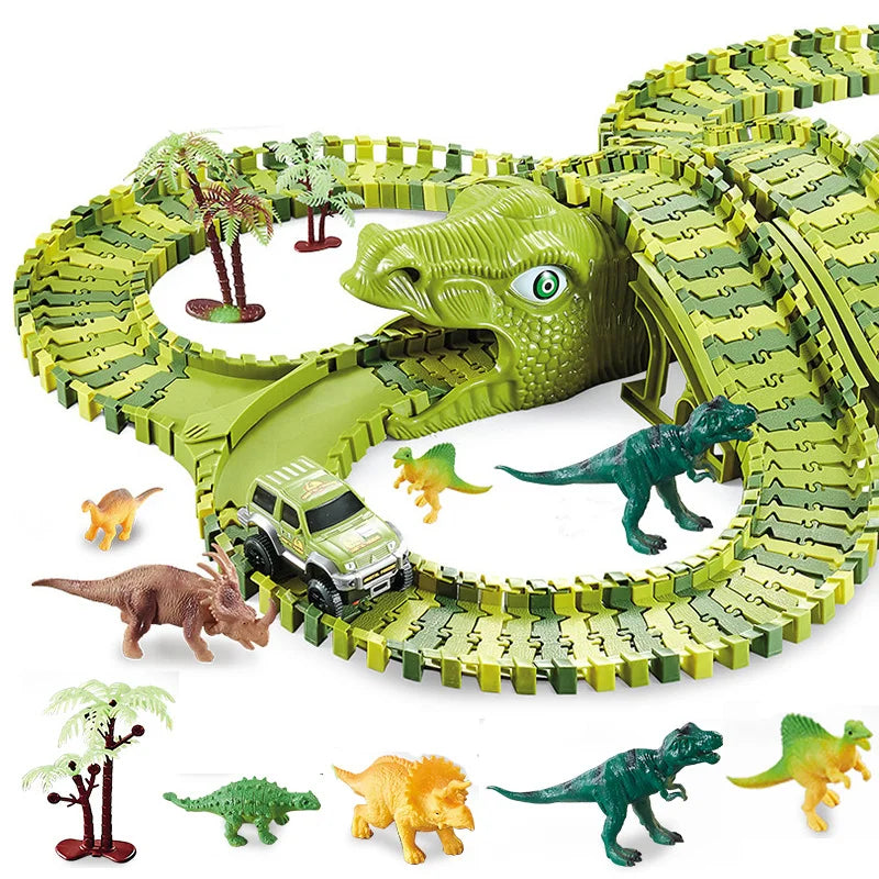 Kids Railway Toy Dinosaur Racing Tracks Electric Rail Cars