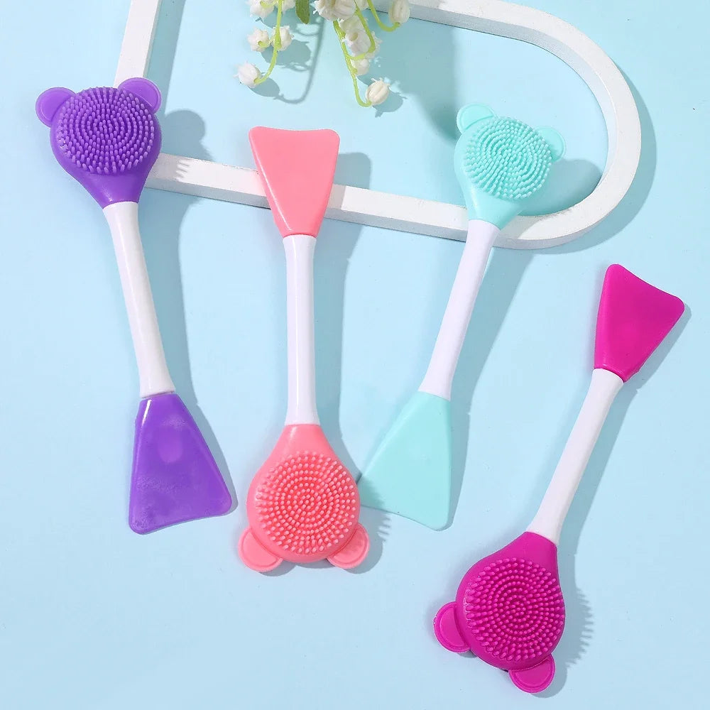 Double Head Facial Mask Brush Silicone Applicator Women Skin Face Cleansing Care