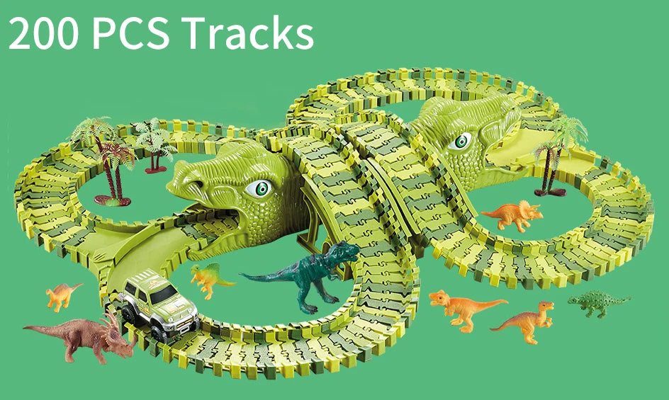 Kids Railway Toy Dinosaur Racing Tracks Electric Rail Cars