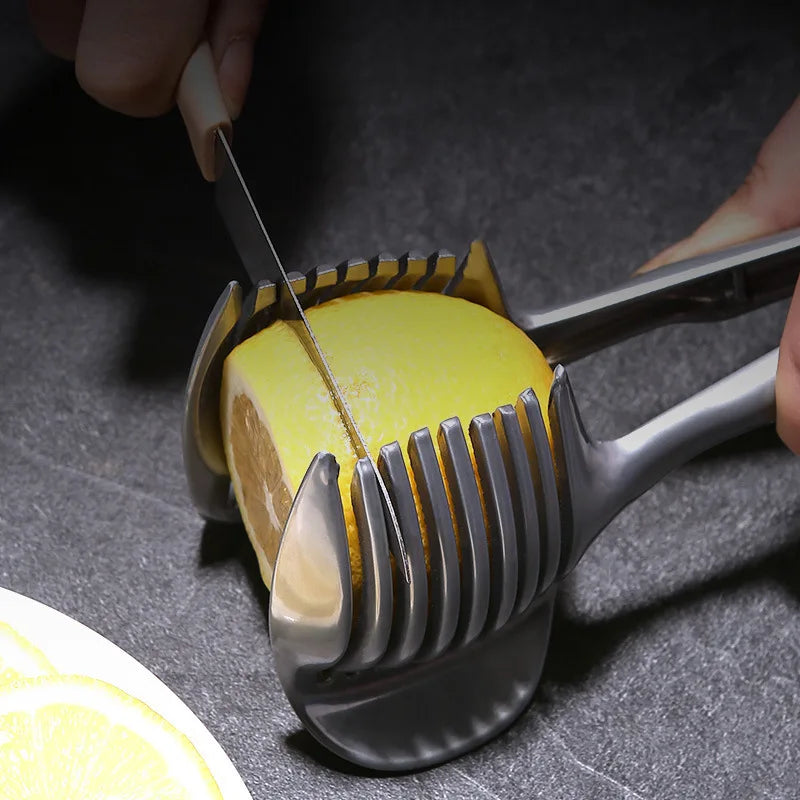 Stainless Steel Kitchen Handheld Orange Lemon Slicer Tomato Cutting Clip Fruit Slicer Onion Slicer