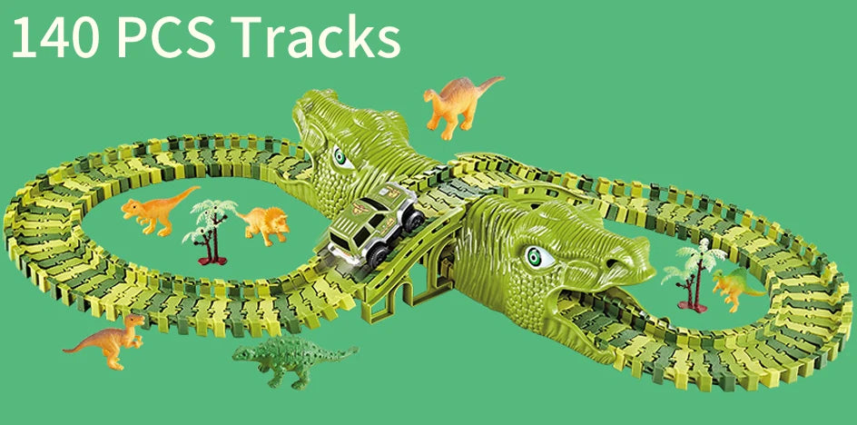 Kids Railway Toy Dinosaur Racing Tracks Electric Rail Cars