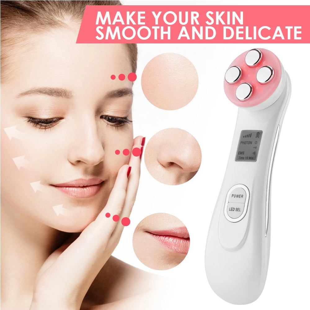 5 Colors EMS Face Beauty Device Microcurrent Red Blue Green Yellow Light Therapy IPL S