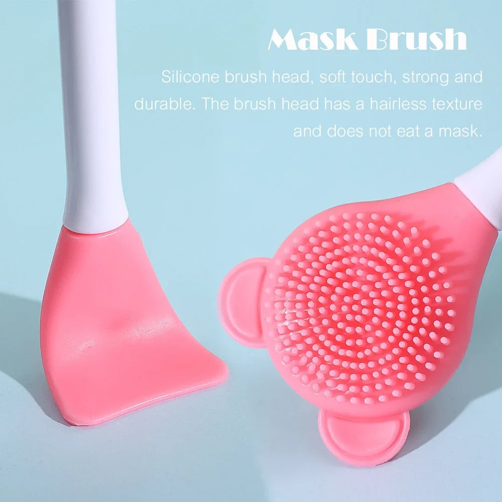 Double Head Facial Mask Brush Silicone Applicator Women Skin Face Cleansing Care