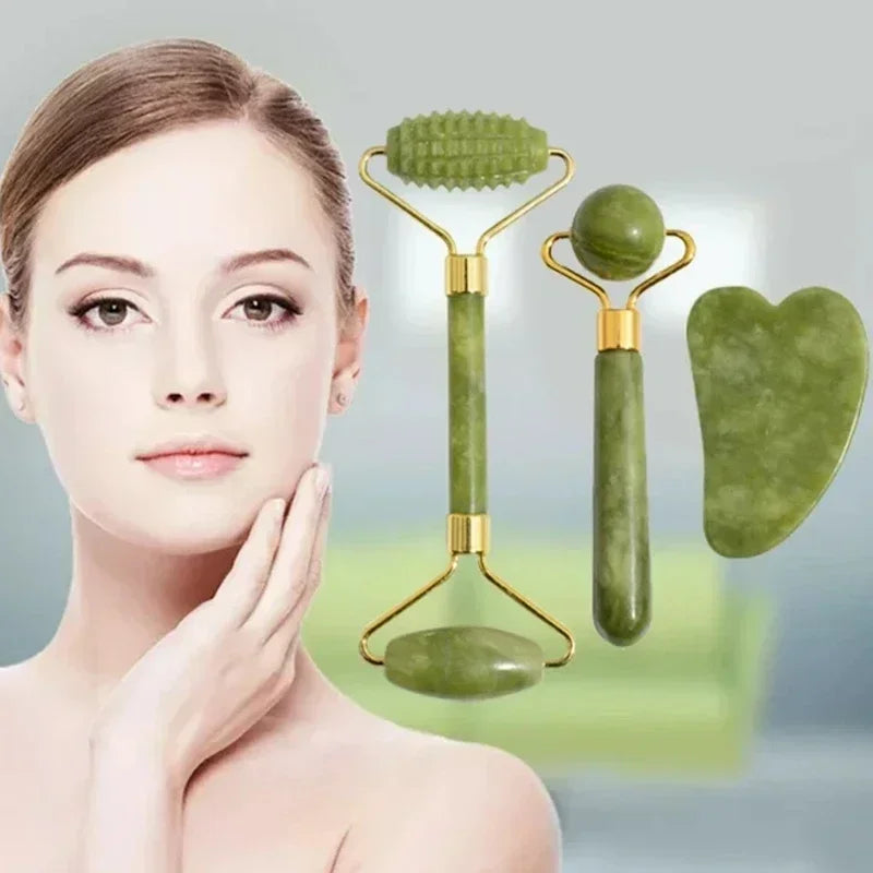 Natural Jade Roller Face Gua Sha Natural Stone Body Neck Massager Acupoint Eye Care Spa
