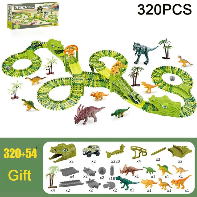 Kids Railway Toy Dinosaur Racing Tracks Electric Rail Cars