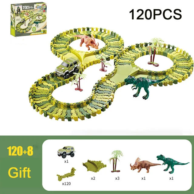 Kids Railway Toy Dinosaur Racing Tracks Electric Rail Cars