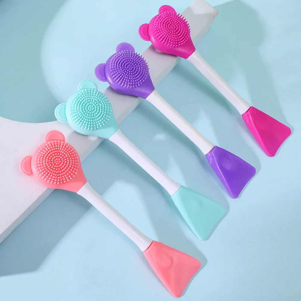 Double Head Facial Mask Brush Silicone Applicator Women Skin Face Cleansing Care