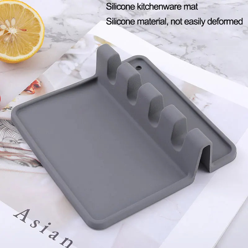 Flexible Silicone Spoon Rest Holder for Kitchen Utensils, Heat-Resistant
