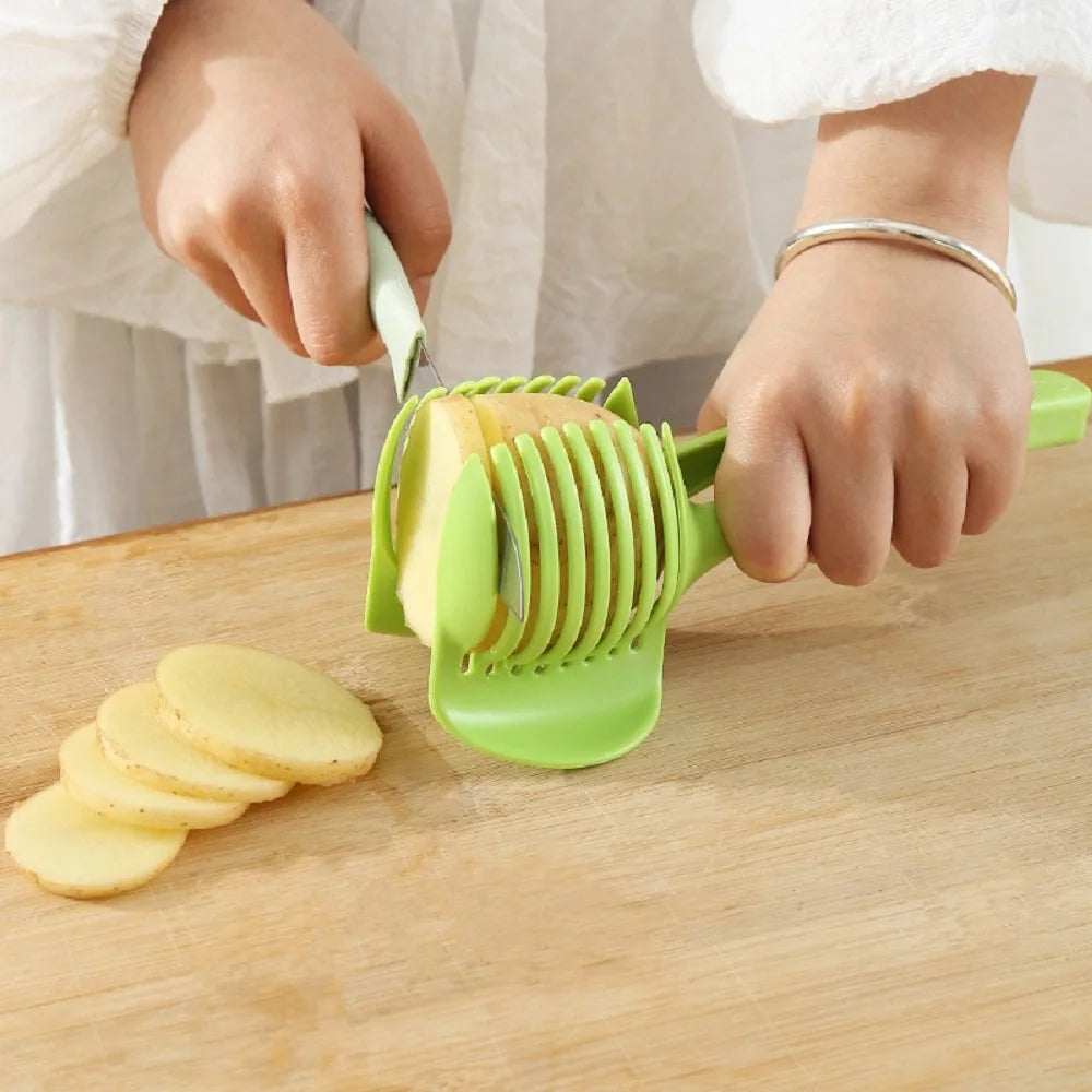 Stainless Steel Kitchen Handheld Orange Lemon Slicer Tomato Cutting Clip Fruit Slicer Onion Slicer