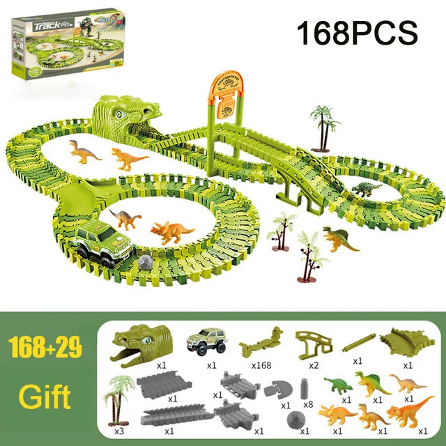 Kids Railway Toy Dinosaur Racing Tracks Electric Rail Cars