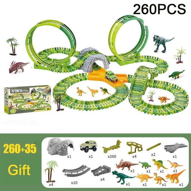 Kids Railway Toy Dinosaur Racing Tracks Electric Rail Cars